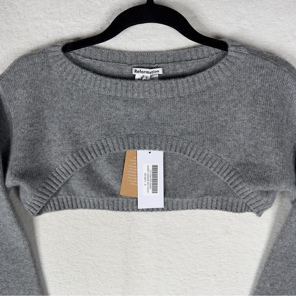 Reformation Maddy Cashmere Cropped Top Sweater Women's Small Husky Gray NWT - Picture 2 of 12